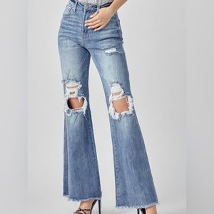 Risen HIGH-RISE DISTRESSED WIDE LEG DAD JEANS